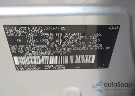 2013 Toyota Rav4 Xle from USA, damaged, VIN JTMRFREV4DD013881